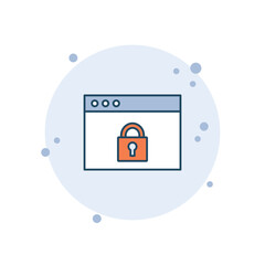 Cartoon browser password icon vector illustration. Computer lock on bubbles background. Protection sign concept.