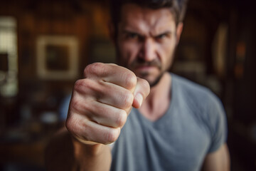Close up of clenched fist of aggressive man