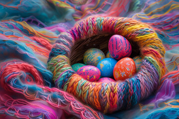 Happy Easter,  Colorful Easter Egg Basket