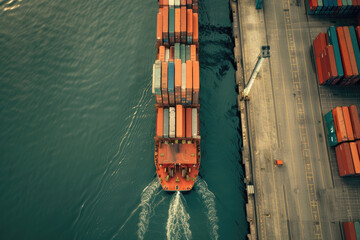 Fototapeta na wymiar Container ship unloading freight or loads cargo at industrial port