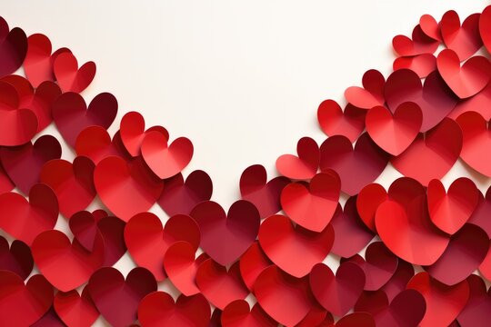 A multitude of red hearts create a striking image against a clean white background.