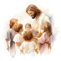 Watercolor print of Jesus, mother and daughter