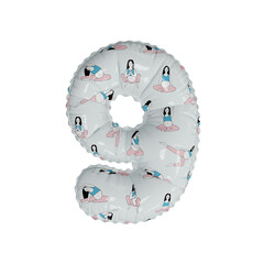 3D simplistic letter pattern helium balloon number 9