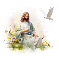 Watercolor print of Jesus, 