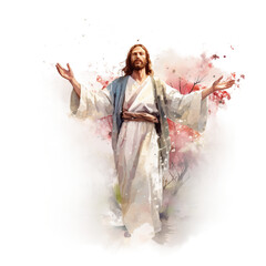 Watercolor print of Jesus, woman with hair in a dress