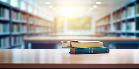 Abstract blurred empty college library interior space.