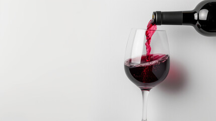 Wine is poured into a glass from a bottle on a white background wine splash