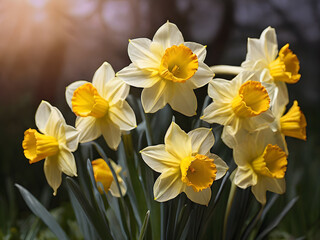 Obraz na płótnie Canvas Daffodils are known for blooming in early to late spring, depending on the variety and local climate conditions. AI Generated