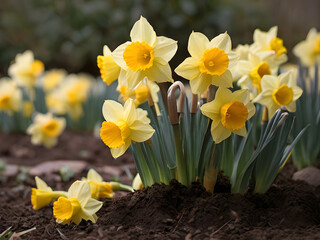 Obraz premium Daffodils are known for blooming in early to late spring, depending on the variety and local climate conditions. AI Generated