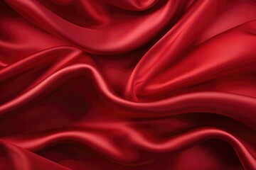 This photo showcases a detailed view of a lustrous red satin fabric, highlighting its vibrant color and smooth texture.