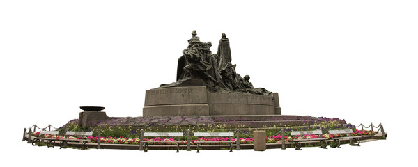old and vintage Jan Hus Monument,  a large memorial on the Old Town Square in Prague, Czech...