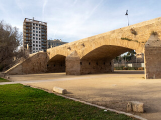 Trinity Bridge (15th century). It is the oldest in the city. Valencia, Spain.
