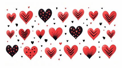Hand drawn heart symbols on white background love and valentine s day concept