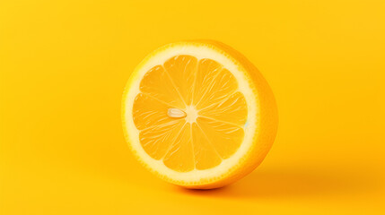 An lemon  slice on an yellow  background,Tropical fruits background with copyspace


