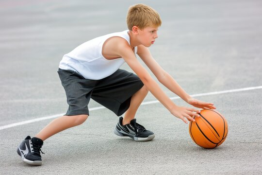 boy practicing ball handling skills solo