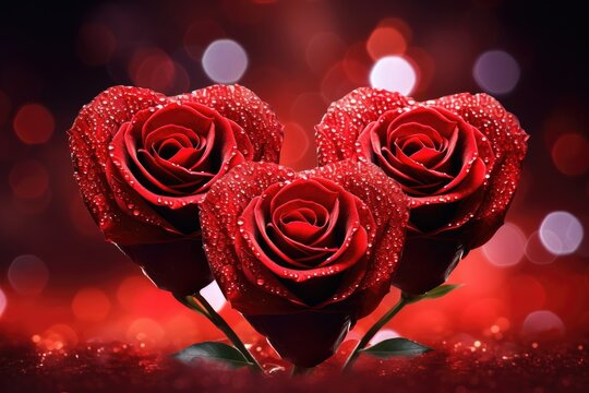 Three red roses arranged in a heart shape, creating a visually striking image.