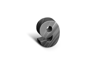 Number Nine Steel Realistic shining typography symbol or sign template, realistic Steel 9. Steel 3d digit or figure for numbering.	