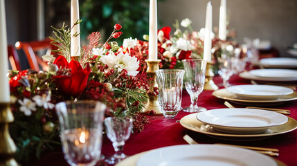 Christmas table decor, holiday tablescape and dinner table setting, formal event decoration for New Year, family celebration, English country and home styling