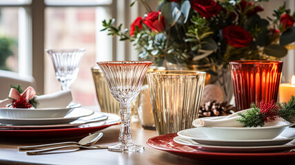 Christmas holiday family breakfast, table setting decor and festive tablescape, English country and home styling