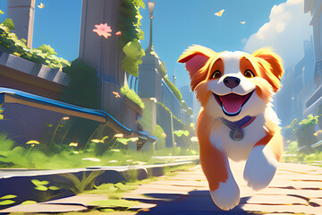 a picture of a happy dog ​​running to its owner after a long time. Generative AI