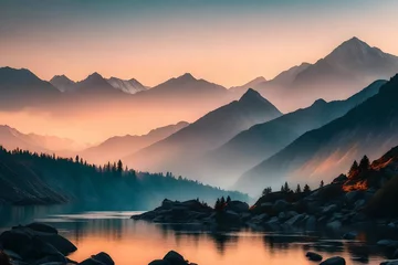 Foto op Plexiglas Mistige ochtendstond sunrise in the mountains
