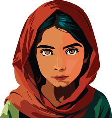 drawing of young Afghan girl with traditional clothing-