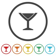 Wine glass icon. Set icons in color circle buttons