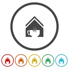 Obraz premium Tea coffee house home icon. Set icons in color circle buttons
