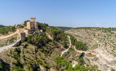 Panoramic view of the monumental town of Alarcon. Cuenca, Castile and La Mancha, Spain.