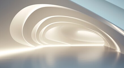a white room with white lights and a curved wall abstract space with white lighting and an abstract shape