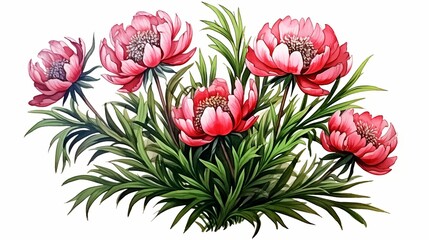 Hand drawn peony flowers on white background for mother day greeting card template with copy space