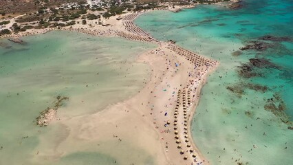 View from above of Elafonisi beach. Drone video Crete island, Greece.