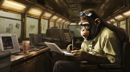 Meubelstickers The monkey is working hard © Cybonad