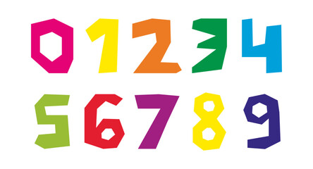 Pack of children's cut-out numbers shapes. Bright forms in a naive style. Kid art for notepad ang trendy paper Collage