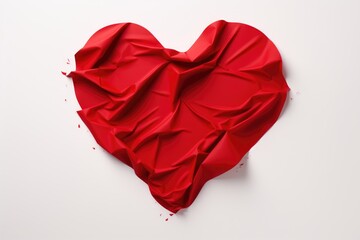 A red heart-shaped piece of paper is placed on a plain white background.