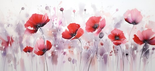 This photo showcases a painting featuring vivid red flowers against a clean white background.