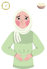 A Girl whose stomach is rumbling and waiting for the time to break the fast