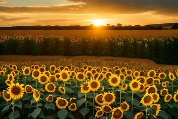 Fototapeta premium sunset over the field of sunflower