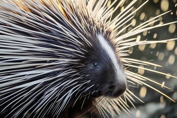 porcupine quills fanned out, close to the camera