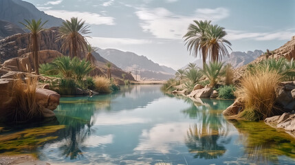 Fototapeta na wymiar oasis paradize in a desert, magical and mystical nature landscap