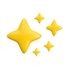 Vector 3d gold sparkle star set on white background. Cute realistic cartoon 3d render, five glossy yellow four pointed shining stars concept for magic sparkling decoration, web, game, app, design