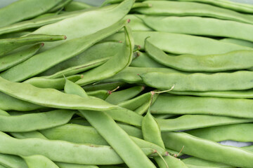 Fresh Green Bean Heap in Traditional  market