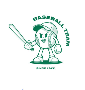 Mascot Baseball Retro Cartoon, Sticker , Branding Team Baseball, Vintage Cartoon, Vector Style