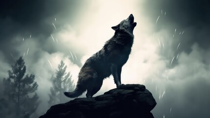 wolf howling at the mountain