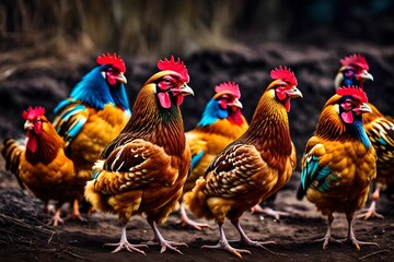 rooster and hen - obrazy, fototapety, plakaty