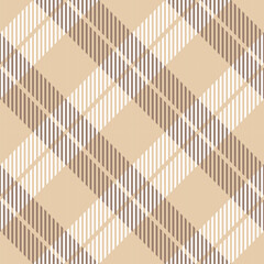 Buffalo Plaid seamless patten. Vector diagonal checkered brown and beige plaid textured background. Traditional gingham fabric print. Flannel plaid texture for fashion, print, design.