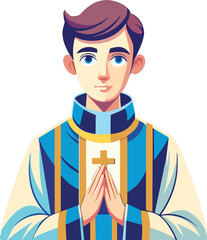 young priest with hands joined in prayer-