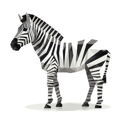 Low poly triangular zebra isolated on a white background