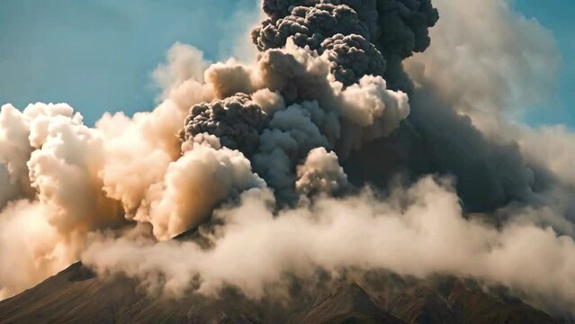The mountain erupted with smoke pouring into the sky