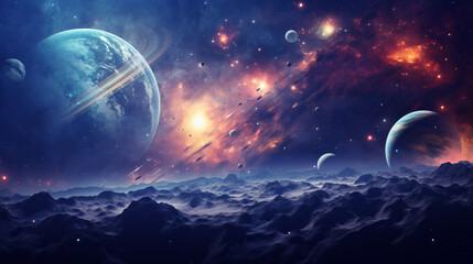 Universe scene with planets